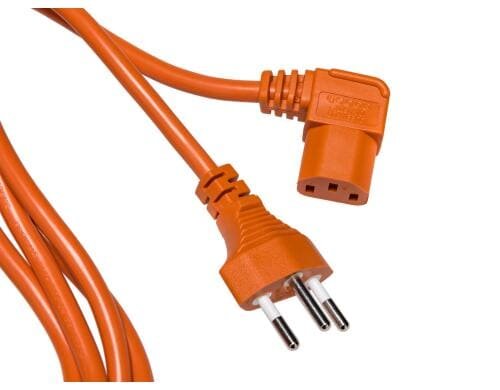 Netzkabel T12-C13 90 seitlich gewinkelt re 2 m, 3x 1 mm2, orange
