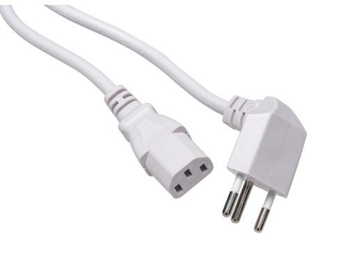 Netzkabel T12 90 gewinkelt nach unten - C13 2 m, 3x 0.75 mm2, weiss