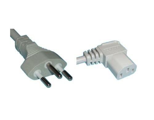 Netzkabel T12-C13 90 seitlich gewinkelt re 2 m, 3x 0.75 mm2, grau