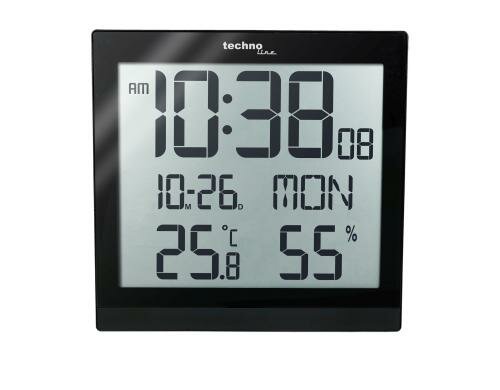 Technoline Funkwanduhr WS8015 schwarz Datum, Innentemp., Hygro, hängen/stellen