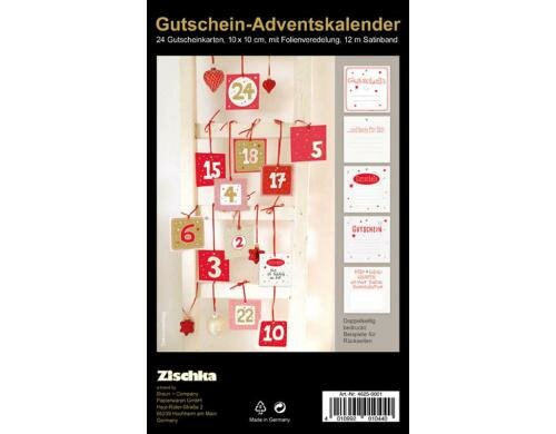 B+C Adventskalender Gutschein 24 Gutscheinkarten 10 x 10 cm