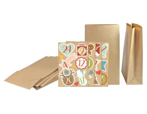 B+C Adventskalender Set Natural 24 Tüten, Kraftpapier 12 x 21 x 6 cm