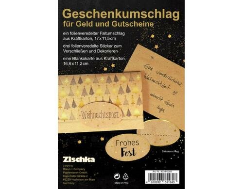 B+C Geschenkumschlag Sparkling Tree Faltumschlag, 3 Sticker, Blankokarte