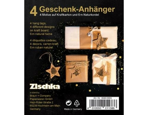 B+C Anhänger-Set Vintage-Sterne 4 Anhänger, 6.5 cm, Naturkordel