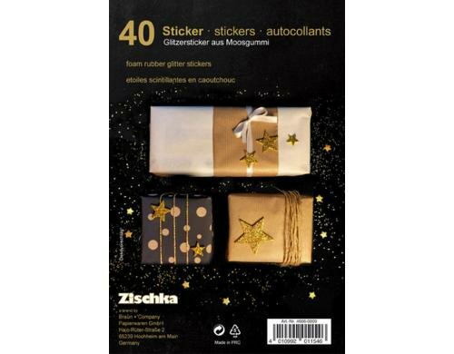 B+C Sticker Glitzersterne gold 40 Sticker
