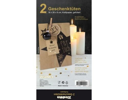 B+C Kraftpapiertüte 16 x 26 x 8 cm Mega Star, 2 Stück