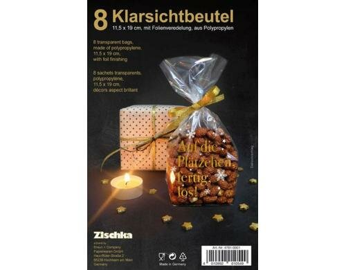 B+C Klarsichtbeutel 11.5 x 19 cm Auf die Plätzchen, 8 Kreuzbodenbeutel