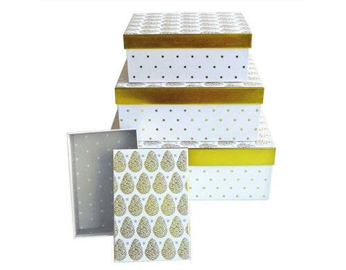 B+C Geschenkbox mit Deckel 4er Satz Goldene Zapfen