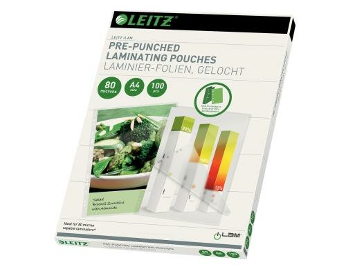 Leitz Heisslaminierfolien A4 80 mic, 100 Stück, mit Abheftlochung