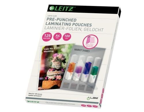 Leitz Heisslaminierfolien A4 125 mic, 100 Stück, mit Abheftlochung