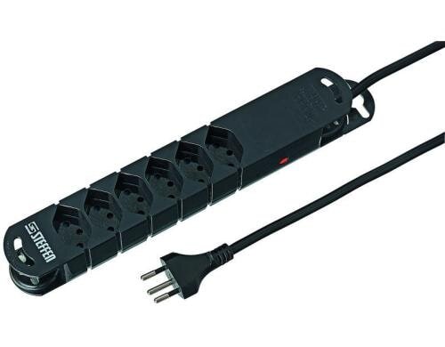 STEFFEN Steckerleiste STEBA VARIABL, 6xT13 3m Kabel, schwarz, Reset-Knopf, mit Magnet