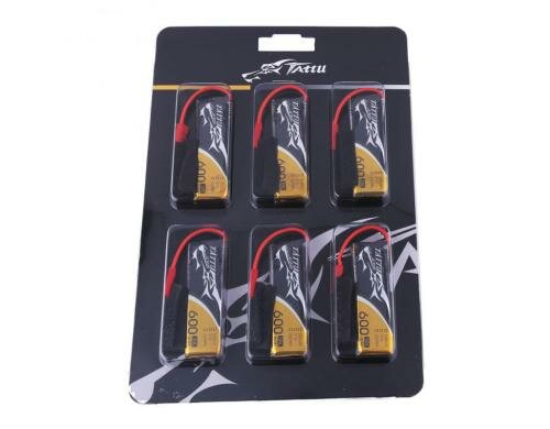Tattu LiPo-Akku 3.7V 600mAh 30C JST 58.5x18.5x7.7mm/15.7g 6 Stück