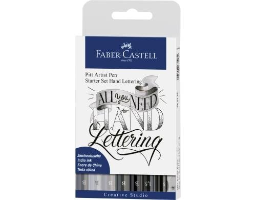 FABER-CASTELL PITT Artist Pen Handlettering 8er Etui, 4x Pen Brush, 1x Pen S, 1x Pen 1.