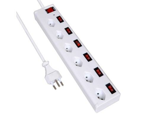 Schönenberger Steckdosenleiste 6xT13 weiss, 6 Schalter + Hauptschalter