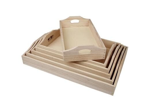 Creativ Company Holz-Tablett 6er Set von 29 x 16 x 5.5 bis 44 x 30 x 5 cm