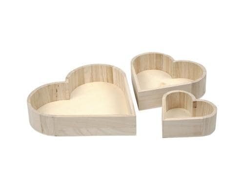 Creativ Company Holz Schalen in Herzform 3 Stück, 13 - 25 cm, Kaiserbaum