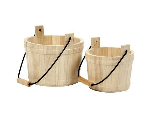 Creativ Company Holz Eimer mit Henkel 2 Stück, 14 x 11 und 16 x 17 cm