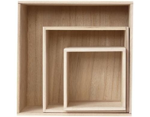 Creativ Company Holzksten-Set Quadrat 3 Stück, 15 x 15, 21 x 21 und 28 x 28 cm