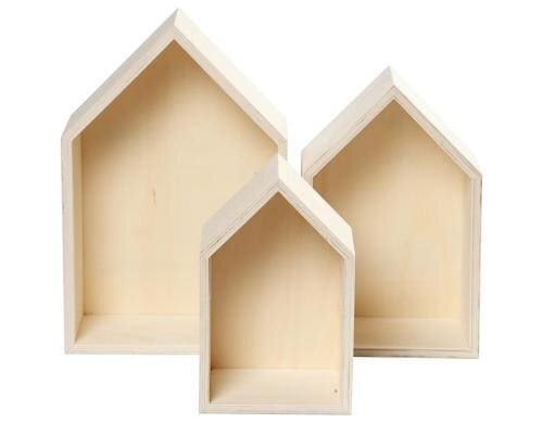 Creativ Company Holz Wandregal Haus 3 Stück, H: 20.3 + 25.3 + 31 cm