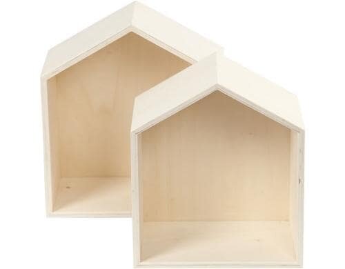 Creativ Company Holz Aufbewahrung Haus 2 Stück, H22.5 + 25 cm - auch als Wandregal