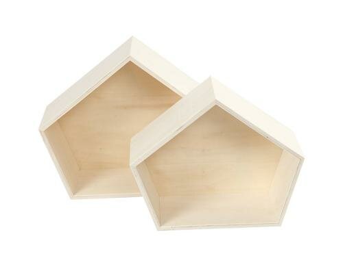 Creativ Company Holz Aufbewahrung 5-Eck 2 Stück, H 22 + 26 cm - auch als Wandregal