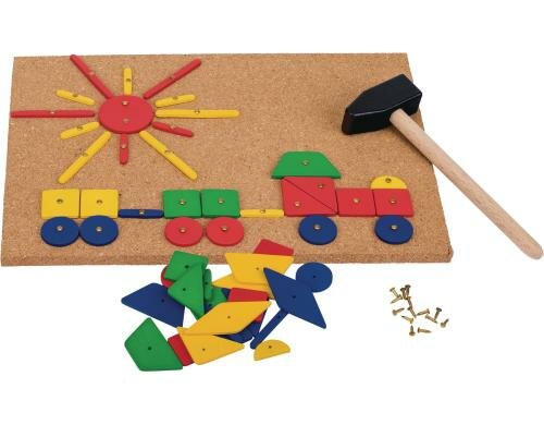 Hammerspiel XXL A4 Korkplatte, 100 Holzplättchen, 110 Näge