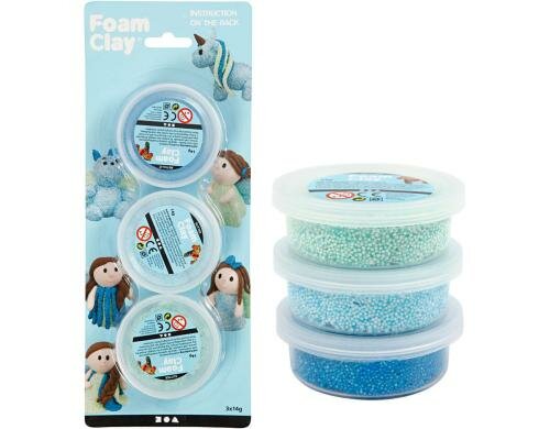 Creativ Company Foam Clay 3 x 14 g, blau/grün metallic glitter