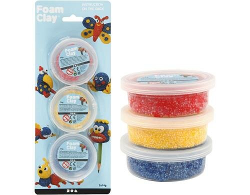 Creativ Company Foam Clay 3 x 14 g, blaur, rot gelb