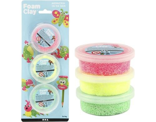 Creativ Company Foam Clay 3 x 14 g, hellgrün, neonpink, neongelb