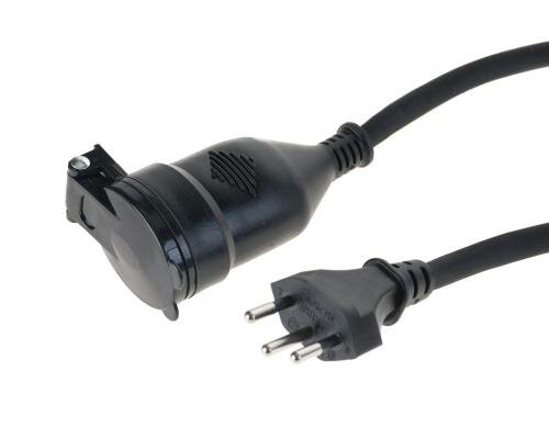 Gummi-Verlängerungskabel, 5m, schwarz, IP4 T12/T13, Kupplung angespritzt, Kinderschutz