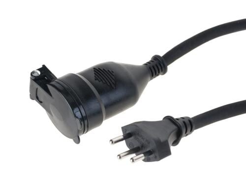 Gummi-Verlängerungskabel, 10m, schwarz, IP4 T12/T13, Kupplung angespritzt, Kinderschutz