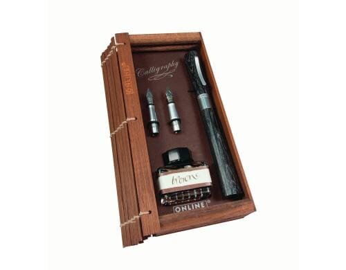 Online Kalligrafie Set Schwar in Bamboo Box 1.4mm Feder,2 Griffstücke 0.8mm/1.8mm,Tinte