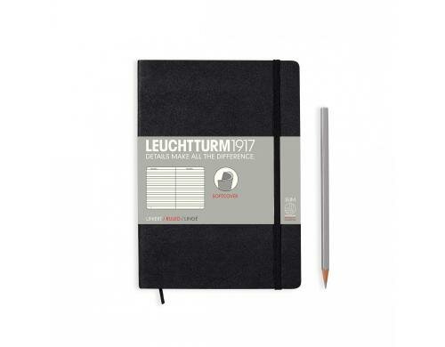 Leuchtturm Notizbuch Softcover A5 liniert schwarz, 121 Seiten