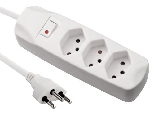 FURBER.power Steckerleiste 3xT13, weiss mit Schalter, 1.5m Kabel H05VV-F 3G1