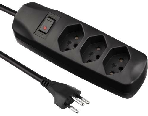 FURBER.power Steckerleiste 3xT13, schwarz mit Schalter, 1.5m Kabel H05VV-F 3G1