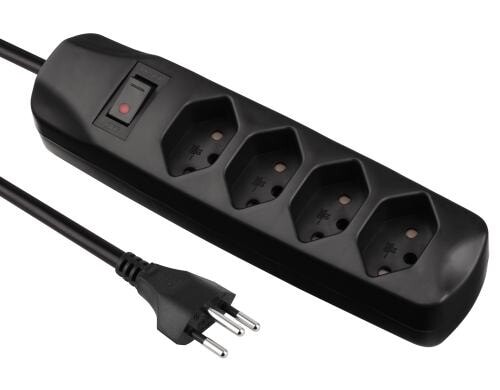 FURBER.power Steckerleiste 4xT13, schwarz mit Schalter, 1.5m Kabel H05VV-F 3G1