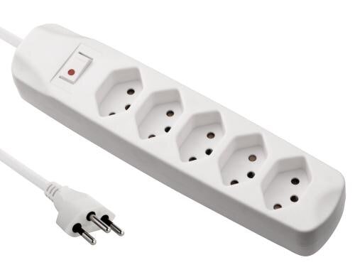 FURBER.power Steckerleiste 5xT13, weiss mit Schalter, 1.5m Kabel H05VV-F 3G1