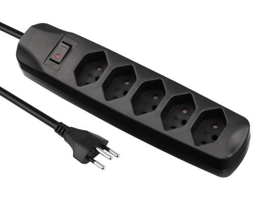 FURBER.power Steckerleiste 5xT13, schwarz mit Schalter, 1.5m Kabel H05VV-F 3G1