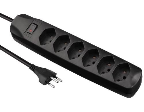 FURBER.power Steckerleiste 6xT13, schwarz mit Schalter, 1.5m Kabel H05VV-F 3G1