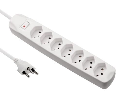 FURBER.power Steckerleiste 7xT13, weiss mit Schalter, 1.5m Kabel H05VV-F 3G1