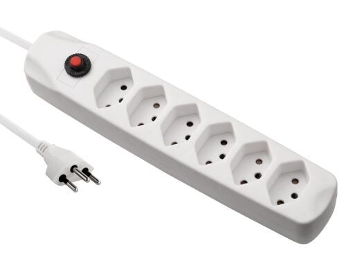 FURBER.power Steckerleiste 6xT13, weiss ohne Schalter, 1.5m Kabel H05VV-F 3G1