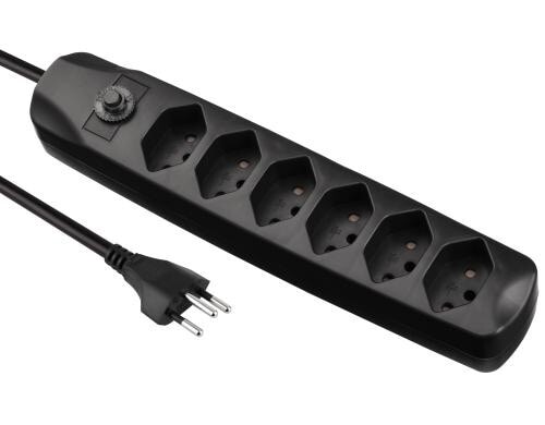 FURBER.power Steckerleiste 6xT13, schwarz ohne Schalter, 1.5m Kabel H05VV-F 3G1