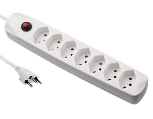 FURBER.power Steckerleiste 7xT13, weiss ohne Schalter, 1.5m Kabel H05VV-F 3G1