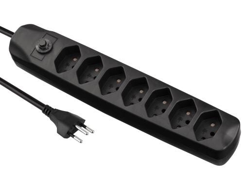 FURBER.power Steckerleiste 7xT13, schwarz ohne Schalter, 1.5m Kabel H05VV-F 3G1