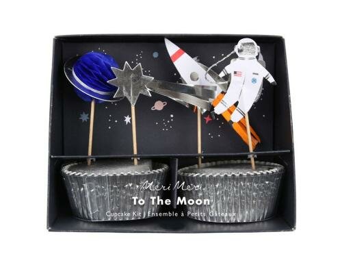 Meri Meri Cupcake Kit Space 24 Stück Papierförmchen, 24 Deko-Fähnchen