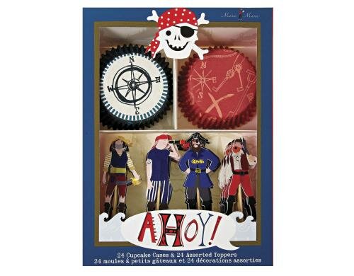 Meri Meri Cupcake Kit Ahoi Piraten 24 Stück Papierförmchen, 24 Deko-Fähnchen