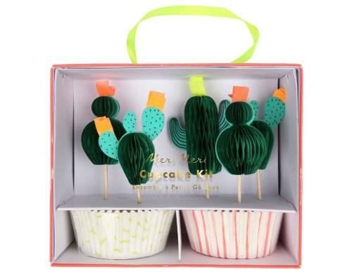 Meri Meri Cupcake Kit Kaktus 24 Stück Papierförmchen, 24 Deko-Fähnchen