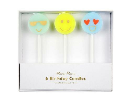 Meri Meri Kerzen Emoji 6 Stück mit 3 Designs, Grösse 3cm