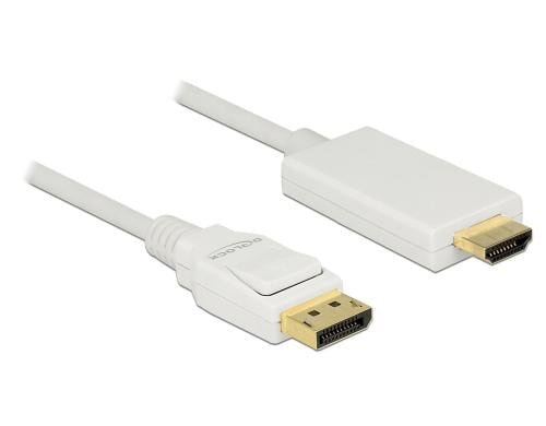 Delock DisplayPort - HDMI Kabel, 1m Weiss, Auflösung 3840x2160@30 Hz, passiv
