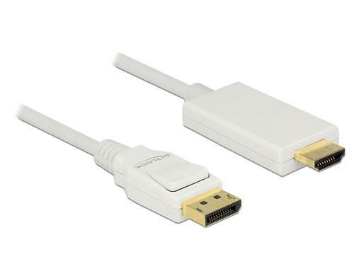 Delock DisplayPort - HDMI Kabel, 5m Weiss, Auflösung 3840x2160@30 Hz, passiv